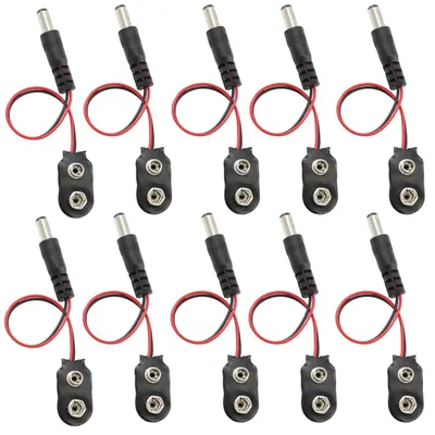 9V Batterieklemme Typ I mit DC-Stecker 5,5x2,1 mm, 15 cm, 10 Stück