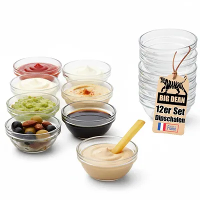 Produktbild von BigDean Glasschüssel, Ø 6 cm, ca 40 ml, 12er Set, kleine Glasschalen, Schale für Konfitüre, Mini Dipschale