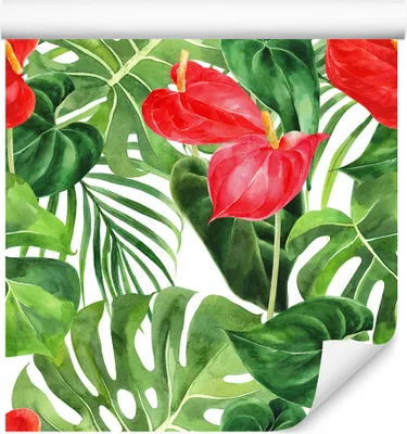 Immagine prodotto di rotolo di VLIES WALLPAPER 10m Fiori Monstera Anthurium Palme Flora Esotica XXL