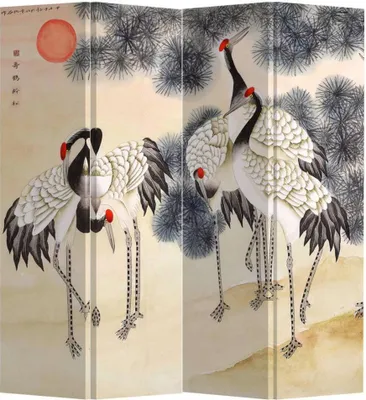Image de Fine Asianliving Paravent chinois Séparation de pièce L160xH180cm 4-pièces Grues au lever du soleil