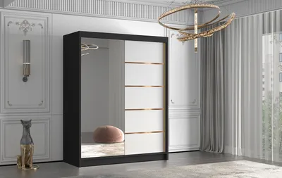 Obrázek produktu pro Šatní skříň se zrcadlem MILINA - 150 cm, černá / bílá