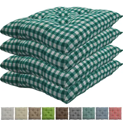 Produktbild von Stuhlkissen Genua 38x38 cm 4er Pack Sitzkissen mit Steppung, Farbe:Karo-Grün