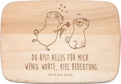 Produktbild von Mr. & Mrs. Panda Frühstücksbrett Mops Verliebt - Transparent - Geschenk, Sprüche, Frühstücksbrettchen, schneidebrettchen, Küchenbrett, Knuffig, Pure Liebe, Hund