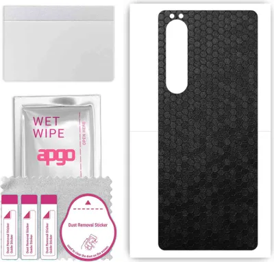 Produktbild von apgo Rückseite Schutzfolie, Skin, kompatibel mit Sony Xperia 1 III SOG03, Hinten Displayschutzfolie aus Vinylfolie, kratzfest, einfache Montage - Schwarze Honigwabe