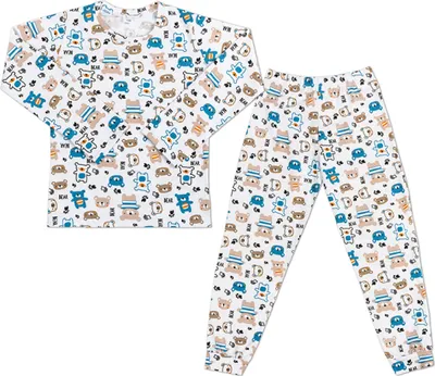 Produktbild von Langärmelige Schlafanzüge, lange Hosen - 110 - Blau,Beige,Weiß