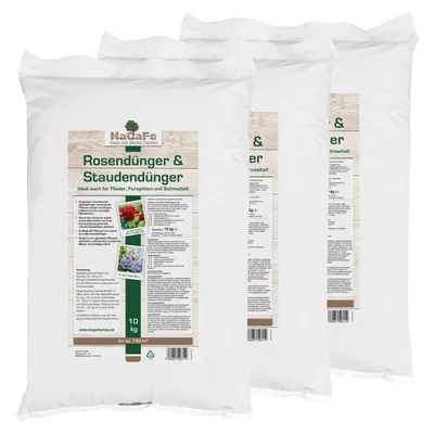 Produktbild von HaGaFe Rosendünger, Staudendünger, 3 x 10kg, Ideal auch für Flieder, Forsythien, Schneeball, organischer - mineralischer Spezialdünger