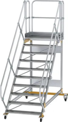 Produktbild von Günzburger Steigtechnik Plattformtreppe 45° fahrbar Stufenbreite 1 m 10 Stufen Aluminium geriffelt - 600810