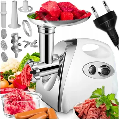 Produktbild von Fleischwolf 2800W Elektrisch Mit 3 Lochscheiben Und Wurstaufsatz – 2 Kg/Min, Rückwärtslauf, Küchenmaschine