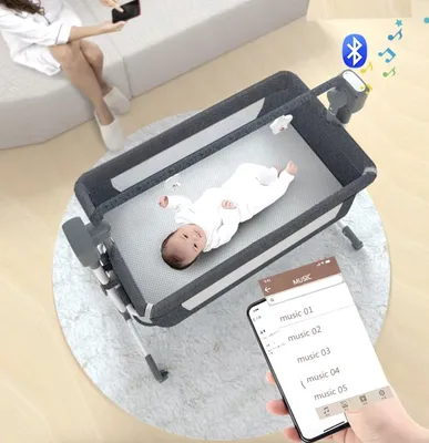 Zdjęcie produktu dla Łóżeczko elektryczne - Kołyska - Łóżeczko dla niemowląt - Łóżeczko dziecięce - Bluetooth - Przenośne - Mobilne - Moskitiera - Szare