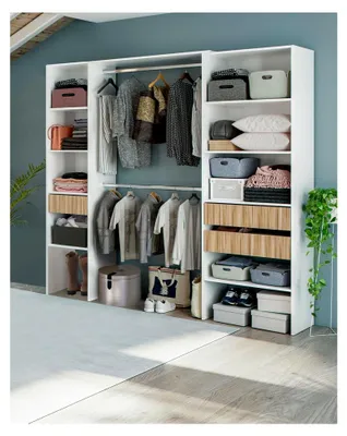 Produktbild von Kleiderschrank Worland, Schlafzimmermöbel mit Regalen und 3 Schubladen, 196 x 40 x 187 cm, Weiß und Eiche