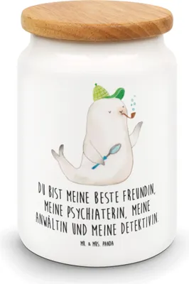 Produktbild von Mr. & Mrs. Panda behälter Robbe Sherlock - Weiß - Geschenk, zuckerdose, Lustige Sprüche, Teedose, leckerlidose, Keksdose, Dose, Kaffeedose