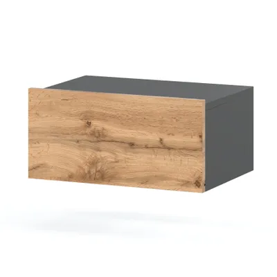 A floating nightstand with a wood-grain drawer front and a gray body, shown against a white background.