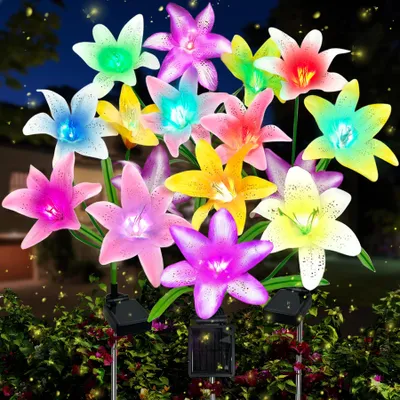 4er-Set Solar-Lilienleuchten, 16 LEDs, 7 Farbwechsel, IP65