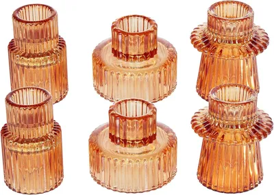 Imagen del producto de Juego de candelabros de vidrio, 2 en 1, para velas cónicas y velas pequeñas, transparentes, ideales para la decoración de mesas