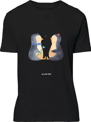 Produktbild von Mr. & Mrs. Panda T-Shirt Pinguin Pärchen - Schwarz - Geschenk, Hochzeitstag, Liebe, Shirt, Tshirt, Verknallt, Oversize, Lustiges, Hochzeit