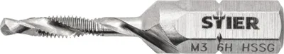 Produktbild von STIER Kombigewindebohrer Bit M3 DIN 3126 HSS-G 1/4"-Sechskant rechtsschneidend Sechskantschaft Gewindeschneider Einschnittgewindebohrer Durchgangsloch