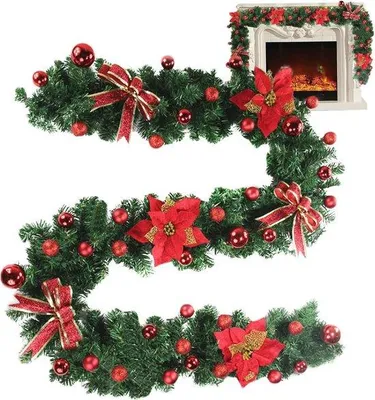 Produktbild von Famanu Weihnachtsgirlande für Innen und Außen - Festliche Dekoration für Kamin, Tisch und Zuhause