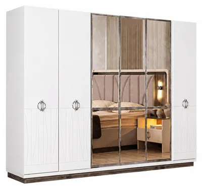 Produktbild von Moderner Holzschrank Designer Glastüren Schlafzimmer Kleiderschrank