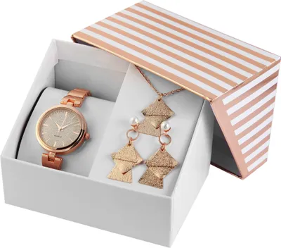 Produktbild von Excellanc Damen - Geschenkset Damenuhr Metallband mit Halskette und Ohrsteckern 1800186