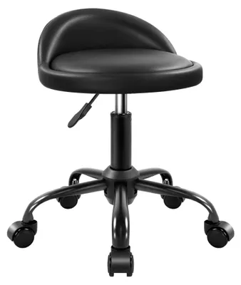 Image de Tabouret à roulettes avec dossier - Hauteur réglable 46,8 à 62 cm - CuirPolyuréthane- Noir - Pour salon, cuisine et garage