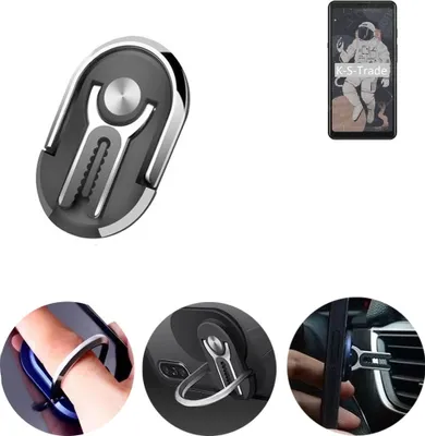 Produktbild von K-S-Trade 3in1 Smartphone-Ring Handy-Ring kompatibel mit HiSense A5C Fingerhalterung  Handyring Tischständer Lüftungsgitter-Halterung Tisch Ständer