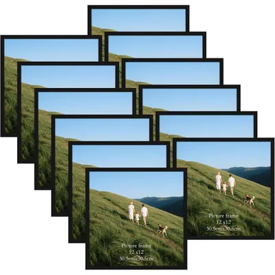 Image de Lot de 12 cadres photo carrés de 30x30 cm, noirs, en PVC, pour décoration murale