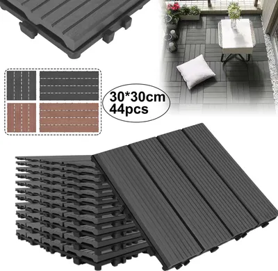Produktbild von NAIZY 44 Stück WPC Fliesen, ca.4m² Anthrazit, Wasserfilterbar Terrassen- & Balkonfliesen Zusammenbaubar Garten Klickfliese 30x30cm