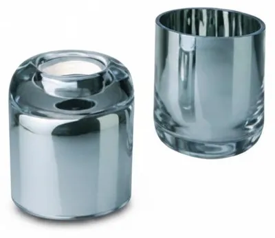 Produktbild von Sompex GLAM, silberfarbener Teelichthalter aus Glas – runder Kerzenhalter