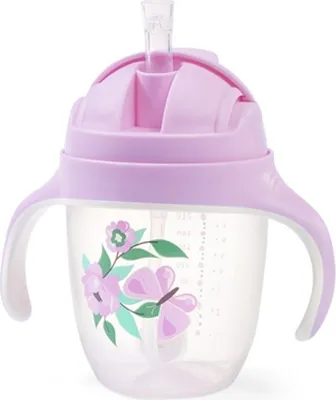Produktbild von Tropffreier Becher mit beschwertem Strohhalm BabyOno, 240 ml, fliederfarben