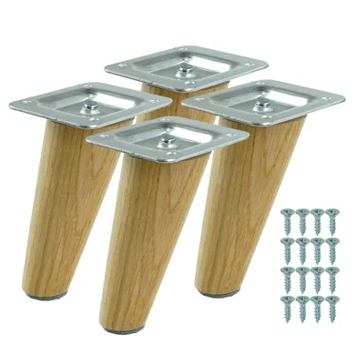Produktbild von Möbelbeine aus lackierter Eiche, schräge Form, 10 cm, Montagefertiges Set, 4 Stück mit Schrauben