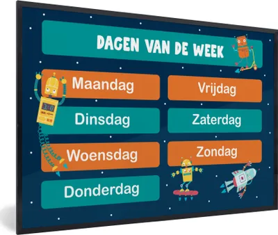 Produktbild von MuchoWow® MuchoWow® Gerahmtes Poster Kindergarten - Bildung - Tage - Jungen - Mädchen - Kinder - Blau - Kind 90x60 cm - Poster mit zchwarzem Bilderrahmen - Fotorahmen - Foto-Plakat