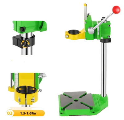 Productafbeelding van Boorstandaard, 90° draaibaar, 49 cm hoog, verstelbare boorklem (1,5 tot 1,65 inch), stabiele voet met schroefgaten, groefgeleiding en koperen penconstructie
