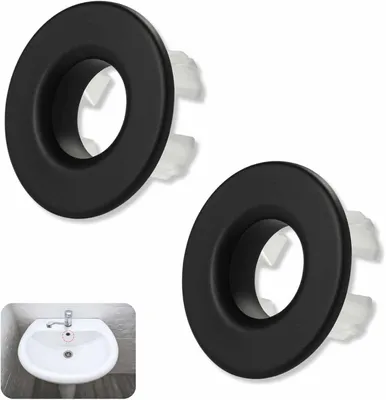Immagine prodotto di Anello di scarico in ottone nero per bagno - Lavabo - Foro di scarico - Ricambio - Copertura rotonda per cucina e bagno - Lavabo - 2 pezzi