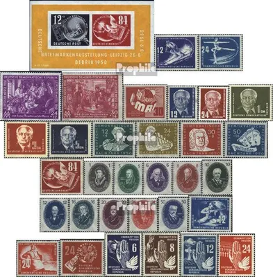 Produktbild von Briefmarken DDR 1950 Mi 246-279 (kompl.Ausg.) Jahrgang 1950 komplett postfrisch Erste Wintersportmeisterschaften der DDR