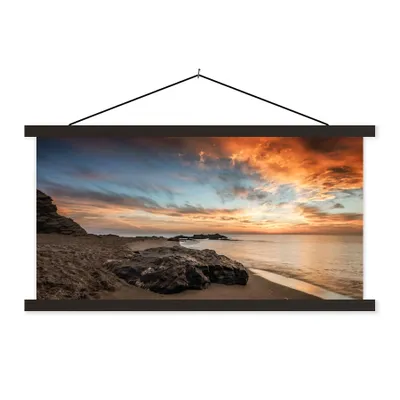 Produktbild von MuchoWow® Textilposter Strand - Steine - Abend - Himmel - Natur 120x60 cm mit schwarzem Rahmen - Dekoration Schlafzimmer