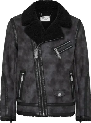 Produktbild von PHILIPP PLEIN Herren Biker Jacket, Iconic Plein, Gr. XL, Leder, Reißverschluss, Biker-Stil, edles Design, sportlich-elegant.