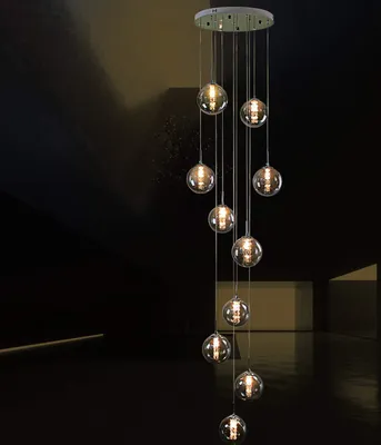 Produktbild von ZMH Pendelleuchte Esstisch Hängeleuchte Treppenhaus Höhenverstellbar Pendellampe 10 Flammig Glas Grau Esstischlampe für Wohnzimmer Esstisch Villa Flur