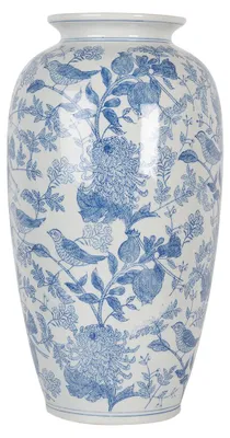 Immagine prodotto di Vaso Clayre & Eef Ø 19x37 cm in Vetroceramica bianca blu Uccelli su rami