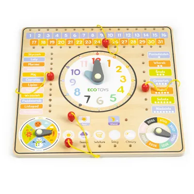 Produktbild von Manipulationstafel aus Holz mit Kalender und Uhr