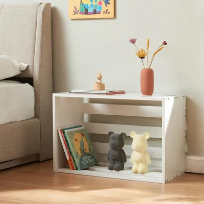 Image de Table d'appoint 'Rønde' avec compartiment de rangement ouvert Table de nuit 43 x 64 x 33 cm Blanc