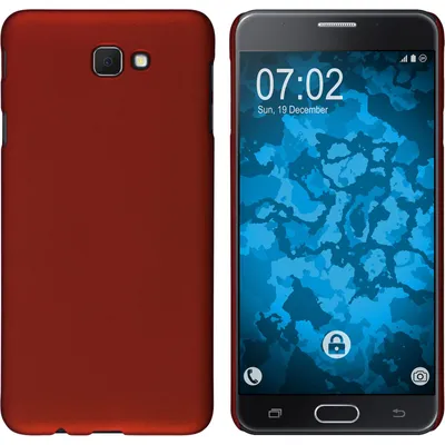 Produktbild von PhoneNatic Case kompatibel mit Samsung Galaxy J7 Prime - Hülle rot gummiert Hard-case + 2 Schutzfolien
