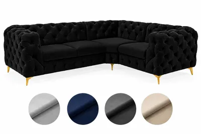 Produktbild von Ecksofa Moet L-Form schwarz 262x202 cm groß – Wohnlandschaft modern, gesteppt, Bonellfederkern, frei stellbar