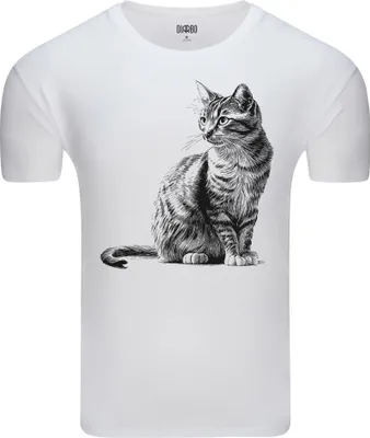 Produktbild von Diarbo Herren T-Shirt mit Tierliebhaber Druck Skizze Der Ganzen Katze Weiß Gr.XL