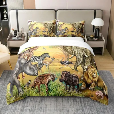 Immagine prodotto di Set di lenzuola per bambini, 135x200 cm, 100% Cotonelogico, motivo safari africano con animali, include 1 federa 80x80 cm