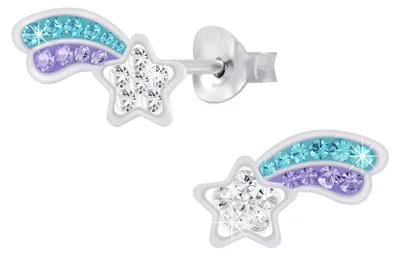 Produktbild von Kinder Ohrringe Silber 925 Kristall Ohrstecker Sternschnuppe Blau