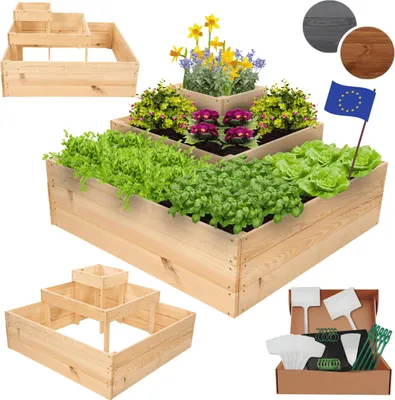 Produktbild von MODO24 Hochbeet Holz, Pflanzkasten, Massivholz, Kiefer, Kräuterbeet, Blumenkasten, Garten, Terrasse, 45x92x92 cm, Natur, ZP08