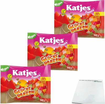 Produktbild von Katjes Family Glücksherzen Fruchtgummi 3er Pack (3x300g Beutel) + usy Block