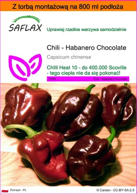 Zdjęcie produktu dla SAFLAX - Garden in the bag - Chili - Habanero Chocolate - 10 Nasiona - Z podłożem uprawowym w praktycznej, samorozkładającej się torbie - Capsicum chinense