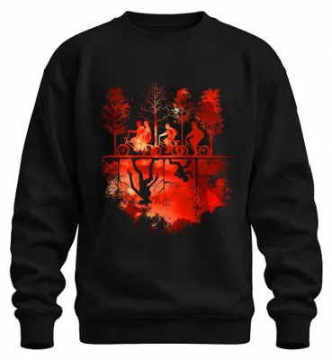 Produktbild von Upside Down Fahrräder Kinder Wald Monster Horror 80er Retro Sweatshirt Pullover, Schwarz, L