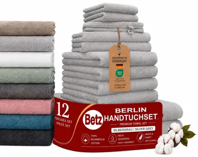 Produktbild von Betz Berlin Handtuch-Set 12-teilig – 100% Baumwolle – ® – Duschtücher, Handtücher, Gästetücher & Waschhandschuhe Farbe Silbergrau